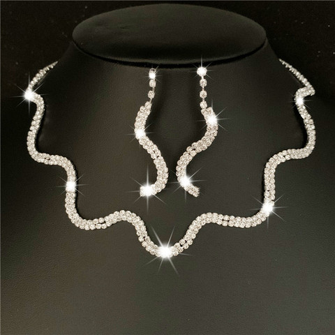 Conjunto de joyas de boda para mujer, Gargantilla de novia ondulada Sexy, juego enchapado en plata, collar de cristal con diamantes de imitación, pendientes ► Foto 1/5