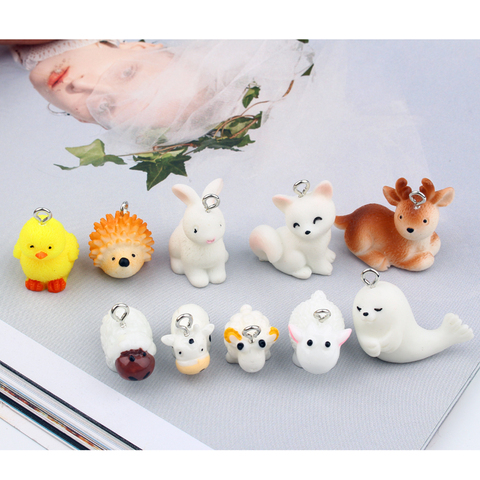 3 uds. Kawaii Fox Hedgehog Elk abalorios de resina pendientes hallazgos Año Nuevo DIY artesanía accesorios pendiente collar hecho a mano joyería parte ► Foto 1/6