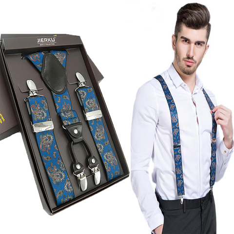 Tirantes ajustables de moda para hombre, 4 clips, correa de cinturón de cuero, pantalones, Suspensorio, regalos para padres, regalo ► Foto 1/6