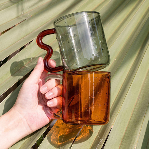 SOREMO-taza de café de onda Simple para agua caliente, taza de cristal colorida de diseño Original hecha a mano ► Foto 1/6