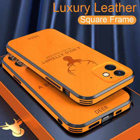 Funda de cuero con textura de lujo para móvil, carcasa con marco cuadrado para iPhone 12 mini 11 Pro Max iPhone X Xr Xs, protección de cámara a prueba de golpes ► Foto 1/1