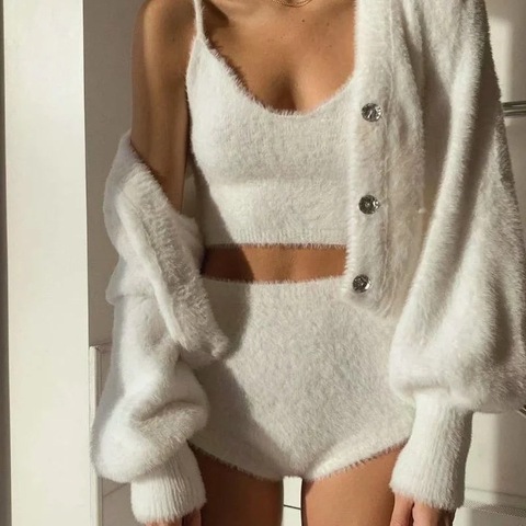 Y los Estados Unidos hot style blogger suéter mujer otoño femenino de lana de visón pantalones cortos de comprensión tejidas traje de tres piezas ► Foto 1/5