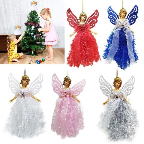 Miniángel de princesa para niñas, colgante para árbol de Navidad con alas de plata para decoraciones navideñas, ornamento de árbol de Navidad para el hogar ► Foto 1/6