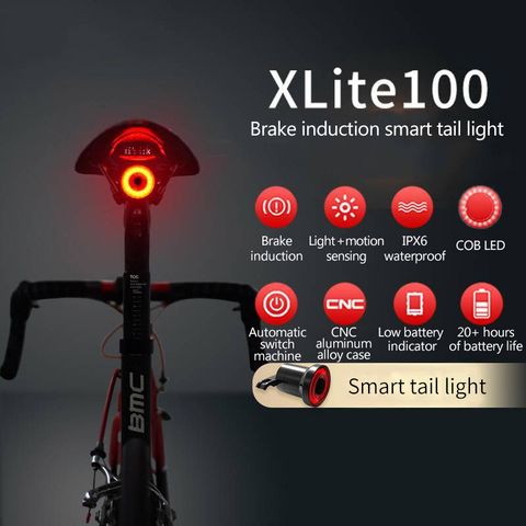 Xlite100-luz trasera inteligente para bicicleta, con detección de freno, encendido/apagado automático, carga LED, resistente al agua, IPX6 ► Foto 1/6