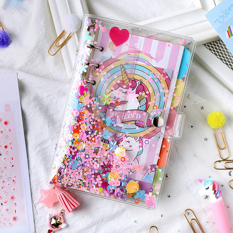 Conjunto de cuaderno de unicornio transparente con pétalos de lentejuelas rosas, boceto, libro de viaje, plantilla de viñetas para diario, Agenda divisora, escuela ► Foto 1/5