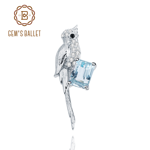 GEM'S BALLET de 925 declaración de plata esterlina broche de Topacio azul cielo Natural de piedras preciosas hecho a mano broches de pájaro para las mujeres, joyería fina ► Foto 1/6