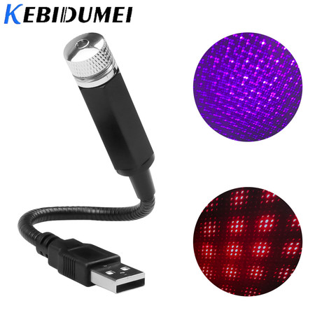 Kebidumei USB cielo estrellado cielo lámpara del atmósfera del coche de la luz de la decoración estrella de techo de la lámpara de proyección de láser USB luz ambiente de coche rojo azul ► Foto 1/6