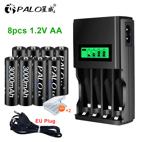 PALO-batería recargable aa, 3000MAH, 1,2 V, Ni-Mh, con cargador para 1,2 v, Ni-Mh, ni-cd, AAA, AA ► Foto 1/6