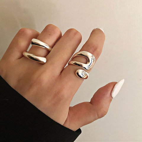 Plata de Ley 925 Plata Lisa anillos para las mujeres hueco Cadena de joyería hermoso dedo anillos abiertos para cumpleaños fiesta regalo ► Foto 1/6