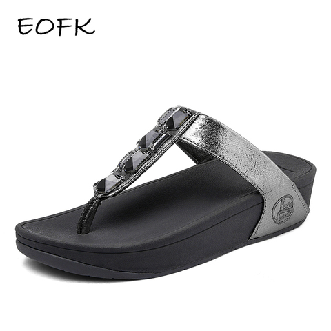 EOFK-Zapatos de plataforma plana para mujer, chanclas de verano, zapatillas de exteriores plateadas de cristal, calzado ► Foto 1/6