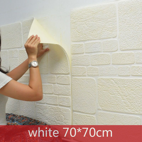 Pegatinas de pared 3D de 70cm x 70cm, papel tapiz autoadhesivo impermeable con patrón de ladrillo, decoración del hogar de los niños para la habitación, dormitorio y sala de estar ► Foto 1/6