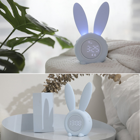 Alarma Digital LED con Orejas de conejo, reloj electrónico con Control de sonido por USB, lámpara de noche, Reloj de escritorio, decoración del hogar ► Foto 1/6