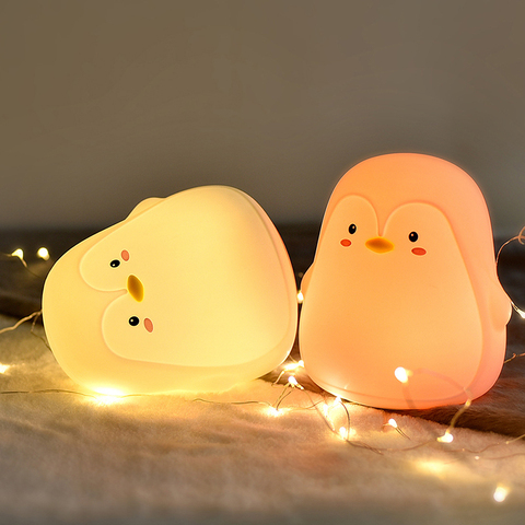 Pingüino-luz nocturna LED con Sensor táctil de silicona para niños, lámpara recargable de 7 colores con carga USB para regalo de Navidad ► Foto 1/6