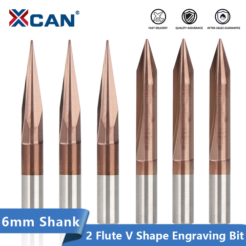 XCAN-broca de grabado CNC, fresa de extremo de carburo recubierto de TiCN, 6mm, vástago en forma de V, 2 flauta, cortador de fresado, broca de enrutador de tallado ► Foto 1/6