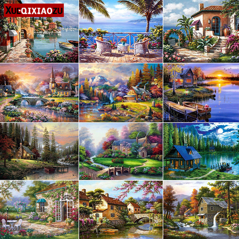 XUEQIXIAOZU-pintura de diamante 5D artesanal, paisaje completo cuadrado/redondo, bordado de diamantes, mosaico de casa, decoraciones de primavera, regalo para el hogar ► Foto 1/6