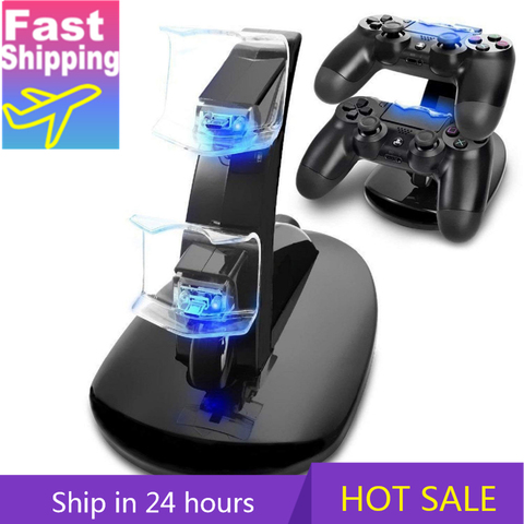 Controlador de cargador de muelle LED Dual USB PS4 de carga Estación de soporte cuna para Sony Playstation 4 PS4 / PS4 Pro /PS4 Slim controlador ► Foto 1/6