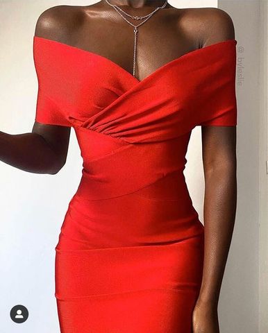 Vestido Bandage ajustado con hombros descubiertos para mujer, vestido sexi de fiesta para celebridades por debajo de la rodilla para verano 2022 ► Foto 1/6