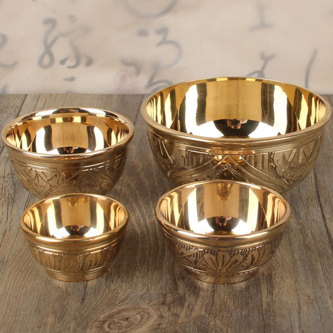 Copa de vino de cobre puro para boda, vaso de té de la leche, tazón budista dorado de bronce, decoración para el hogar ► Foto 1/6