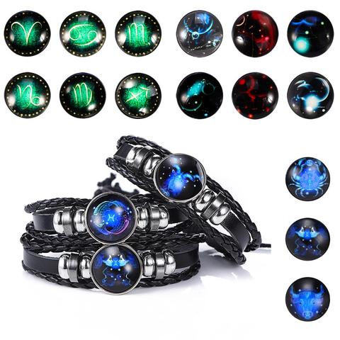 DropShiping Gemini cáncer Leo Virgo Libra Escorpio 12 constelación negro punk cuero pulsera del Zodíaco para hombres y mujeres ► Foto 1/6