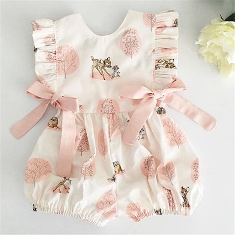 Ropa de verano de 0 a 24 meses para niña, mono suave de algodón con ciervo y flores, moda infantil ► Foto 1/6