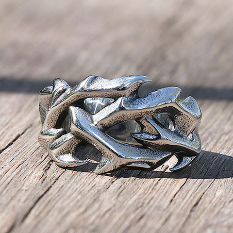 Anillos con diseño de corona de espinas para hombre y mujer, anillos de motorista de acero inoxidable, a la moda, regalos de fiesta de boda ► Foto 1/6