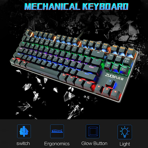 Teclado para máquina de juegos Zuoya X51, 87 teclas, Teclado mecánico, eje verde, teclado de juego de eje rojo, cable de retroiluminación RGB, teclado de Rusia ► Foto 1/6