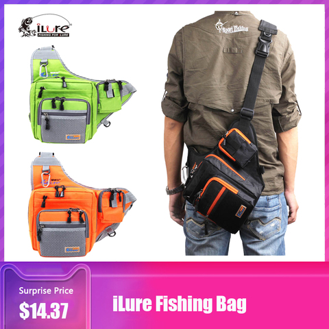 ILure-bolsa de pesca de lona, carrete de pesca de carpa, aparejos, bolsa de señuelo verde/naranja/negro, 32x39x12CM, multifunción, impermeable ► Foto 1/6