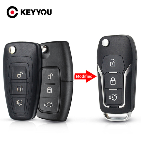 KEYYOU-Funda de llave remota modificada para Ford, carcasa de llave inteligente reemplazable de 3 botones para Ford Focus C max Mondeo Connect, Fiesta HU101 ► Foto 1/6