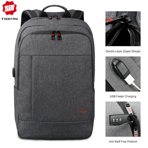 Tigernu-Mochila antirrobo Mochila con USB para ordenador portátil de 15,6 a 17 pulgadas, morral escolar para hombre y mujer, Mochila de viaje de negocios ► Foto 1/6