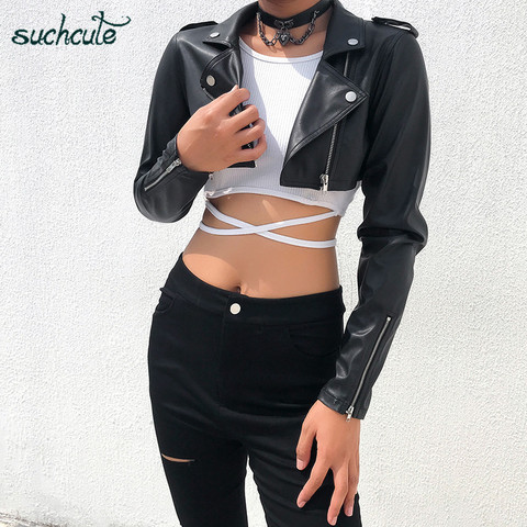 SUCHCUTE PU abrigos de piel para mujer chaqueta con cremallera de piel elegante, Casaco Feminino estilo coreano Modis negro otoño 2022 Harajuku abrigo Mujer ► Foto 1/6