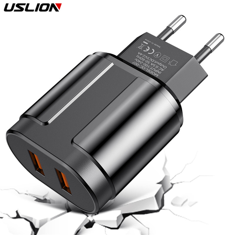 USLION EU/US Plug a Max Dual USB adaptador de carga rápida pared Universal cargador de teléfono móvil para iPhone para samsung Xiaomi ► Foto 1/6