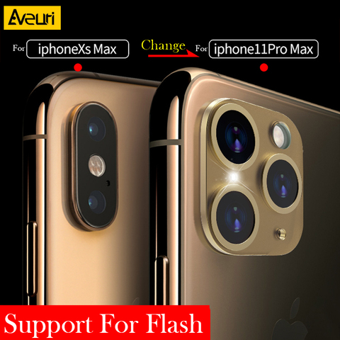 Etiqueta engomada de lujo de la Lente de la Cámara segundos de cambio para iPhone 11 Pro Max Protector de cristal cubierta para iPhone X XS MAX pegatina Cámara falsa ► Foto 1/6