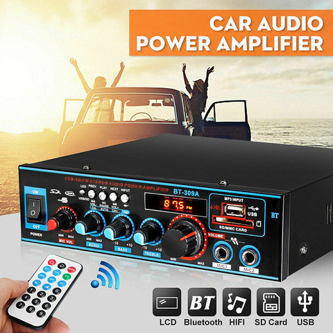 AMPLIFICADOR DE POTENCIA DE Audio para coche, reproductor de música HIFI AUX FM SD con control remoto, 12V, 220V, 800W, Bluetooth 5,0, para altavoces de 2,0 canales ► Foto 1/6