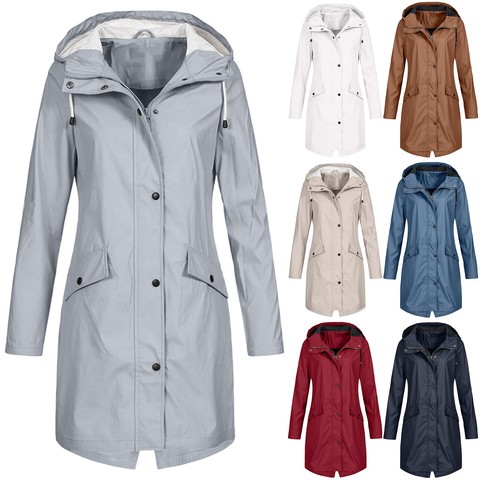 Abrigo de lluvia con capucha para mujer, abrigo informal a prueba de viento con botones de Chaqueta larga, ropa de abrigo de manga larga para invierno ► Foto 1/6