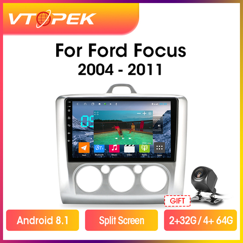 Vtopek-Radio Multimedia con GPS para coche, Radio con reproductor, navegador, 9 pulgadas, 4G + WiFi, 2Din, Android 8,1, para Ford Focus Exi MT AT 2004-2011, DSP ► Foto 1/6