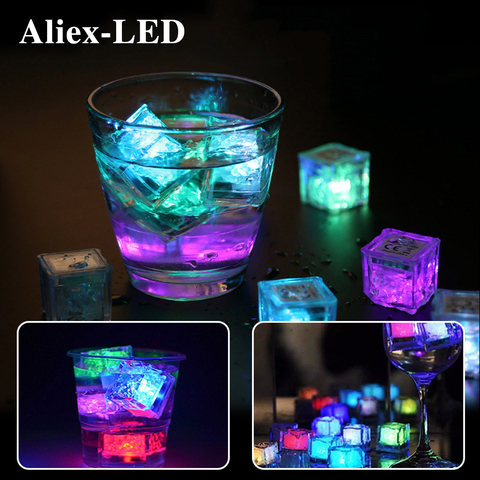 Cubos de hielo de luz nocturna, lámpara de cubo luminoso para Bar, decoración de vasos de fiesta, suministros de brillo, novedad, 12 Uds. ► Foto 1/6