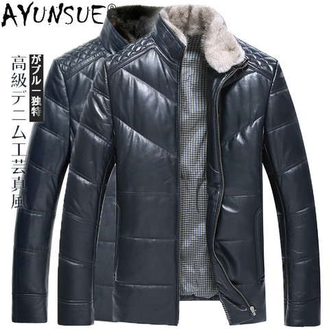 AYUNSUE 2022 chaqueta de invierno los hombres ropa de hombre chaquetas de Cuello de piel de visón Real de cuero genuino de piel de oveja Erkekler Ceket LXR1052 ► Foto 1/6