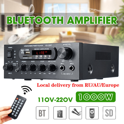 1000W 220V 110V bluetooth amplificador de potencia de Audio de Teatro en Casa amplificadores amplificador de Audio con Control remoto compatibilidad con FM USB ► Foto 1/6