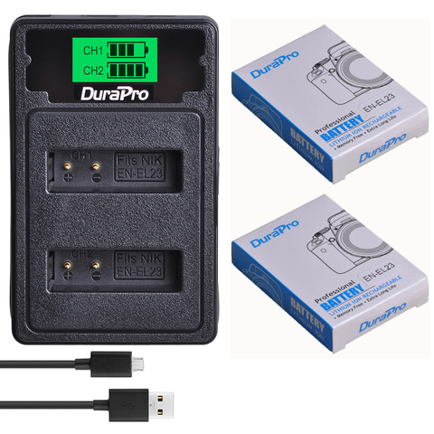 DuraPro 2 pc 1850 mAh EN-EL23 Cámara Li-Ion batería + LCD USB Kit de cargador para Nikon COOLPIX P900... p610... P600... B700... S810c Cámara ► Foto 1/6