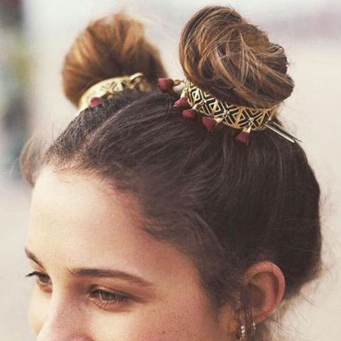 Vintage hueco borla roja palos de pelo para las mujeres joyería de moda mujer nupcial accesorios para el cabello estilo Boho pan de oro pelo Pin ► Foto 1/6