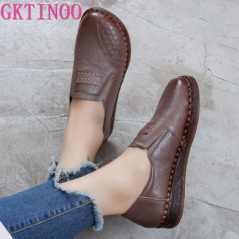 GKTINOO 2022 zapatos de mujer de moda mocasines de cuero genuino de las mujeres zapatos casuales zapatos de la madre zapatos blandos cómodos mujeres pisos antideslizante ► Foto 1/6