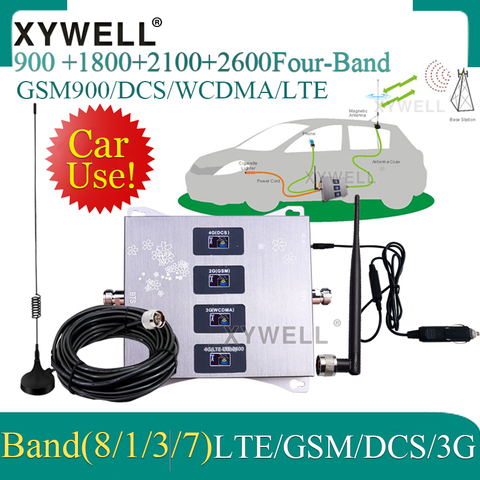 Uso en coche 900/1800/2100/2600mhz cuatro banda celular amplificador repetidor GSM 2g 3g 4g amplificador de señal móvil GSM DCS WCDMA LTE ► Foto 1/6