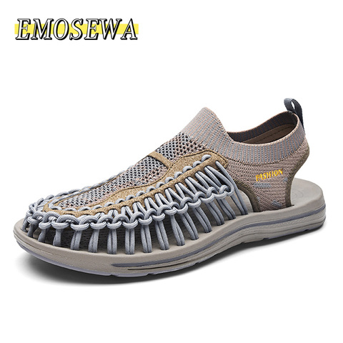 EMOSEWA-Sandalias para hombre informales transpirables diseño tejido a mano, zapatos de verano, calzado de playa, exteriores, talla grande 46 ► Foto 1/6