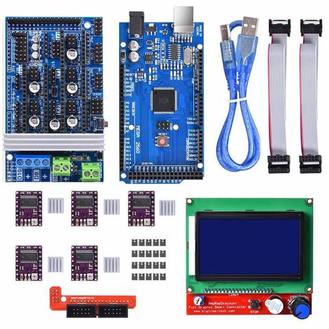 3D controlador de impresora Kit Mega 2560 Uno R3 Kits de iniciación + rampas 1,6 + 5 uds DRV8825 controlador de Motor paso a paso + LCD 12864 Reprap ► Foto 1/6