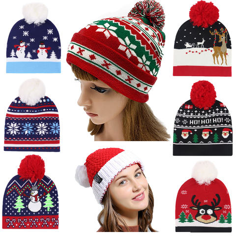 Sombrero de Navidad de Papá Noel para niños y adultos, gorro cálido de punto con copos de nieve, adornos de decoración para Navidad, 2022 ► Foto 1/6