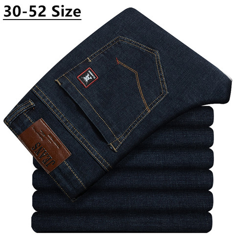 Pantalones vaqueros clásicos de talla grande para hombre, Jeans elásticos rectos informales de negocios, color negro, para negocios, 42, 44, 46, 48, 50, 52 ► Foto 1/6