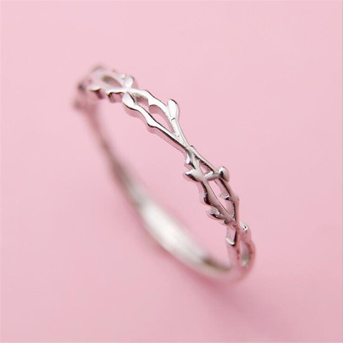 Nuevos anillos de apertura SR605 para mujeres exquisitas rama Popular chapada en plata de ley 925 hoja de Espina de rama Simple ► Foto 1/5