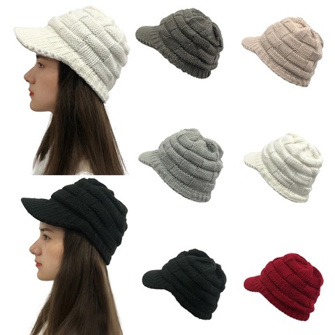 Las mujeres de sombrero para niñas invierno mantener caliente sólido tapas costura al aire libre gorros de felpa gorrito de punto de ganchillo Cap Женские Шапки ► Foto 1/6