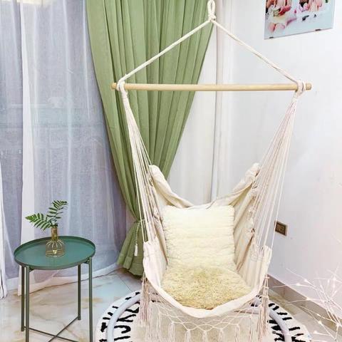 Hamaca con borlas para interiores y exteriores, hamaca para jardín, Patio, de algodón blanco columpio, cama colgante romántica para dormitorio ► Foto 1/6