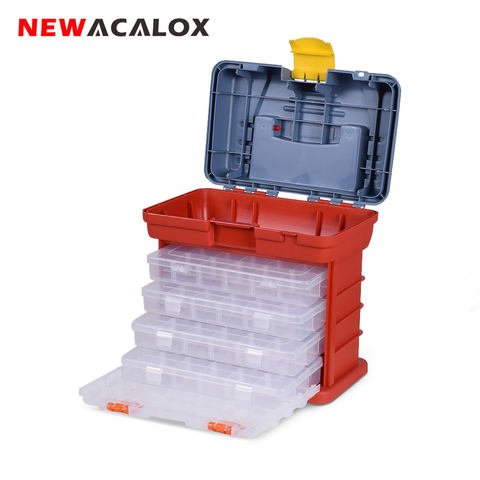 NEWACALOX-caja de almacenamiento de Hardware portátil, piezas de 4 capas, caja de herramientas de plástico, caja de herramientas al aire libre para reparación, accesorios de pesca, caja de herramientas ► Foto 1/6